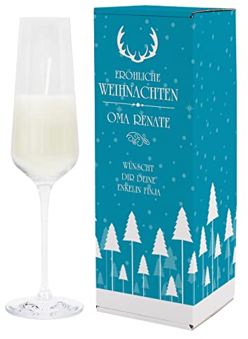 Herz & Heim® Duftkerze im Sektglas als Geschenk zum Fest, mit Verpackung, personalisiert Fröhliche Weihnachten