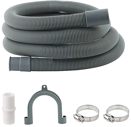 Tuyau Lave-Linge 2m, Rallonge de Tuyau Vidange pour Machine à Laver, Avec Raccord Vidange et 2 Clips, Pour Laveuse, Lave-Vaisselle et Sécheuse (2M)