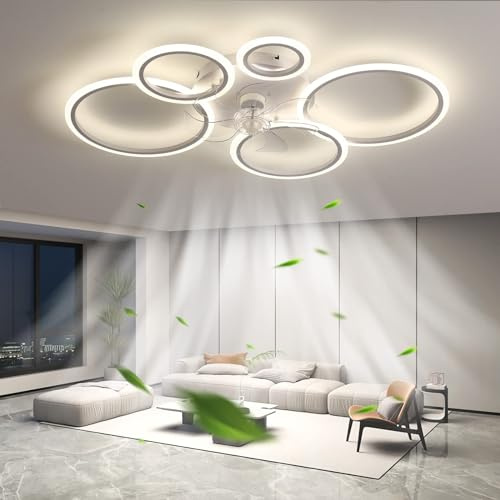 KVOYYIRA Ventilador De Techo Con Luz Regulable Y Mando A Distancia APP,lampara Ventilador Techo Reversible Silencioso,moderne Ventilador Ultra 6 Velocidades Timer Para Dormitorio Salon