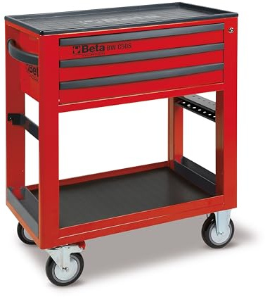 Beta - BW C50S-R Carrello porta attrezzi da lavoro BW C50S con 3 cassetti, portaflaconi laterale integrato, portagiravite laterale - vuoto - Rosso