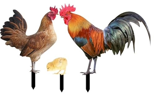 Yardwe Gartendeko Huhn 3Er Set Lebensechte Hahn Hen Pfähle Gartenstecker Für Hof Rasen Außendekoration Wetterfest Und Robustes Acrylmaterial