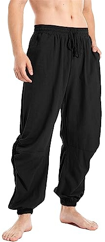 YAOBAOLE Pantalon Harem Homme Lin Léger Été Décontracté Taille Élastique Cordon Bas Resserré Grande Taille Style Hippie Plage Noir M