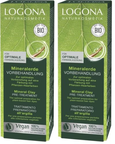 LOGONA Naturkosmetik Mineralerde Vorbehandlung bei Pflanzen-Haarfarben, Vorbereitung für Färbung, Vegan, 2er Pack (1 x 100 ml)