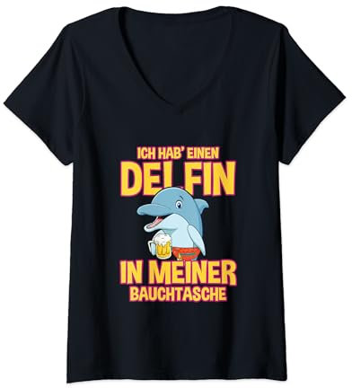 Delfin in meiner Bauchtasche Party Outfit Malle Mallorca T-Shirt mit V-Ausschnitt