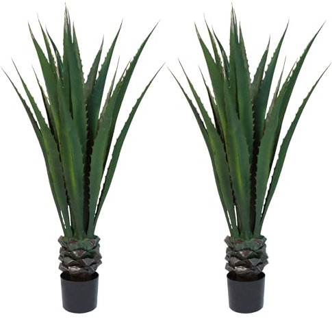 Pure Garden Set of 2, Giant Agave Fake Plant - 52-Inch Faux Succulent, Fits with Southwestern Decor and Cactus Artificial Plants, Includes 7-Inch Pot