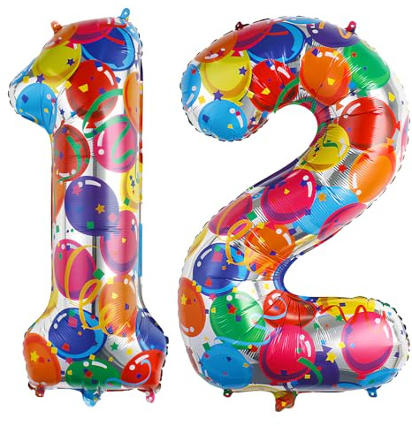 Ponmoo 40 Zoll Foil Luftballon Zahlen 12/21 Mehrfarbig (101cm), Aufblasbares Helium oder Luft, Riesige Folienballons Nummer 0-100, Große Ballones für Hochzeitstag und Geburtstag Party Dekoration