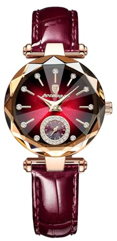BIEWO Damen-Armbanduhr, Diamant-Zifferblatt, elegantes Lederband, Quarz, modische Damen-Armbanduhr, analoges Display, zartes Geschenk, wasserdicht, für Jahrestag, Geburtstag, Hochzeit