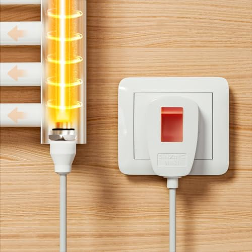 EMKE Heizstab Badheizkörper 900W, Heizpatrone mit Schalter für Heizkörper Handtuchheizkörper Elektrisch, Heizelement aus Edelstahl Weiß
