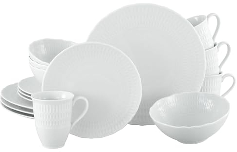 CreaTable, 33089, Série Sofia White, service de vaisselle 16 pièces, ensemble combiné en porcelaine, compatible lave-vaisselle et micro-ondes, fabriqué en Europe.