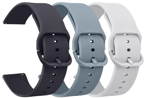 AK Pack 3 Watch Bands 20mm 22mm for Women Men, Replacement Straps Band for Smart Watch, soft skin-friendly silicone quick release, smart watch wristband (22mm, Midnight Blue/Steel Blue/Silver Gray)