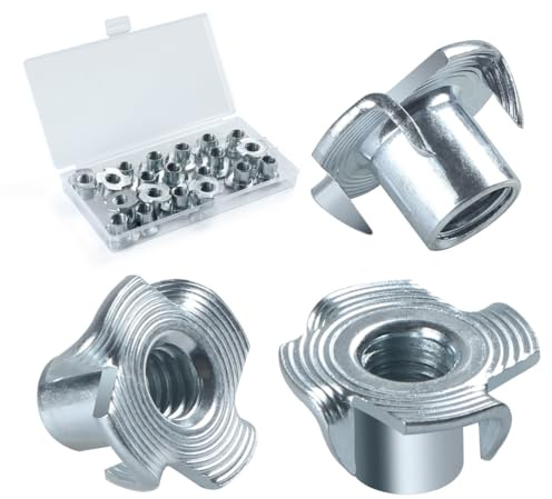 BOUMVID Écrou en T Inserts Acier Fileté M8 x 11 mm, 20 Pièces Écrous à Griffes T en Acier au Carbone Zingué, Écrous Éntraînement Insert, D'éCrous en T à Dents Quatre Pour Meubles de Menuiserie
