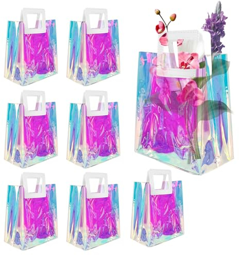 Schillernde Geschenktüten mit Griffen, 20 x 17 x 10cm Holografische Tasche | 10 Stück Schillernde Handtasche, Wiederverwendbare Geschenktüten für Hochzeit, Shopping, Party, Babyparty Gastgeschenk