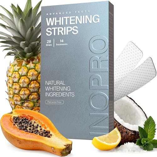 InoPro Natural Teeth Whitening Strips Kit, 14 Treatments Whitening for Sensitive Teeth, Peroxide Free, White Strips That Do Not Damage Enamel, Stain Removal