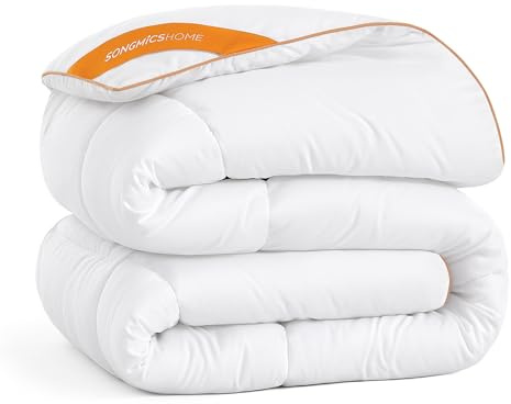 SONGMICS HOME Bettdecke, 240 x 220 cm, 300 GSM, mit 8 Schlaufen | Steppbettdecke, mit Karosteppung, wolkenweiß, ALYCE Kollektion TDC013W01