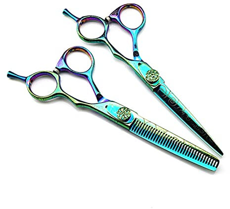 TFYSFSHN 6-Zoll-grüne Friseurschere, Zahnschere, Effilierschere, Flache Schere, speziell für Salon-Haarschneidescheren (Farbe: Effilierschere) (Set B)