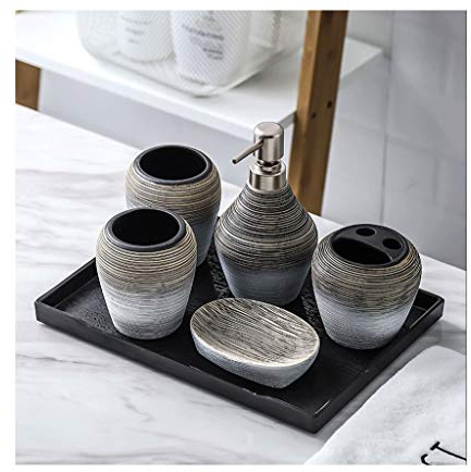 Dispenser di sapone per bagno Set di accessori per il bagno Set da bagno in ceramica vintage fatto a mano Set da toilette da 5 pezzi Set di forniture per il bagno Set da