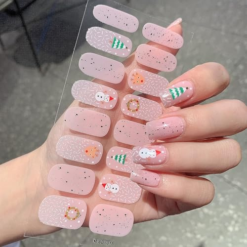 Nagelfolien Selbstklebend Weihnachten | 16Stk Nagel Sticker Nagelaufkleber DIY | Glitzer Nail Art Sticker für Damen Mädchen | Weihnachtsbaum Nageldesign Nagelkunst Gel-Nagelstreifen (Rosa Schneemann)