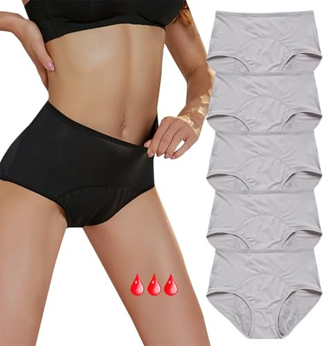 MOONBADI Ultra Soft Panties Menstruationsunterwäsch Starker Blutung Nahtlose Periodslips Bequeme Menstruationsunterwäsch Periodenslip 5er Pack XXL grau