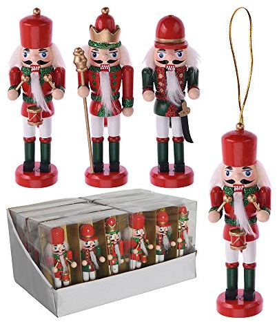Zarivy Muñeco cascanueces de madera, set de 3 piezas, 4x3x12.5 cm, colores surtidos, ideal para decoraciones navideñas y coleccionismo.