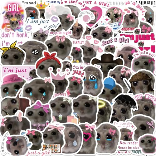 Hamster MeMe Adesivi 56 pezzi, impermeabili, simpatici cartoni animati, adesivi per laptop, bagagli, auto, telefono, scrapbook moto, valigia, vinile divertente sad criceto adesivo per bambini e adulti