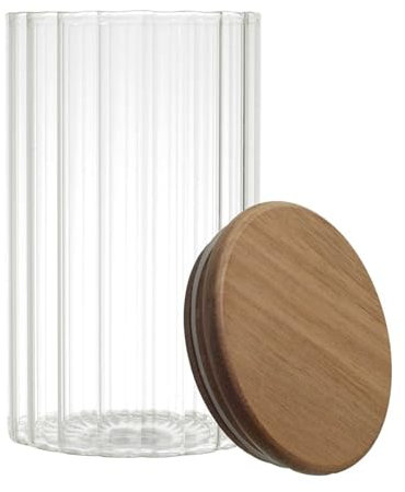 Cook Concept, KA0378, Bocal de Conservation en Verre Transparent avec Couvercle en Acacia, Design Moderne et esthétique, idéal pour Stocker Aliments, 70 cl, Transparent