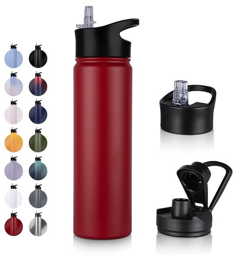 UMBFUN Insulated Water Bottle - 750ml 2 Lids (Straw Lid and Spout Lid) - with Straw,Stainless Steel Double-Walled Insulated Vacuum Leakproof,BPA Free,Drink Flask for Travel Sports Gym Camping Hiking