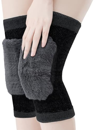 TINAYAUE Scaldamuscoli caldi da uomo e donna, in lana spessa, elastica, unisex, antivento, per ciclismo, ginocchiere in pelliccia sintetica, comode ginocchiere termiche per anziani per gambe vecchie e