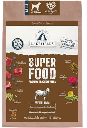 Lakefields SUPERFOOD | Premium Hundefutter trocken | 61% Lamm | 2,5kg | Getreidefreies Trockenfutter für ausgewachsene Hunde | Mit Leinsamen, Heidelbeeren & Roter Beete | Von Tierärzten entwickelt