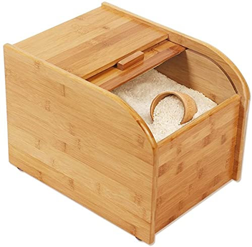 Reisbehälter aus Holz, mit großem Fassungsvermögen, 15 kg, versiegelter Lebensmittelspender mit Messbecher, ideal für Reis, Müsli, Mehl und trockene Lebensmittel