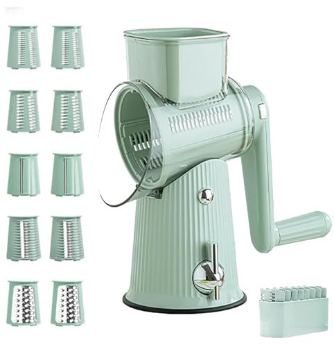 Rallador de queso 5 en 1, Rallador de queso gourmet 5 en 1, Rallador de queso giratorio 5 en 1, Rebanador de verduras, Utensilios de cocina fáciles de limpiar con caja de almacenamiento (Green)