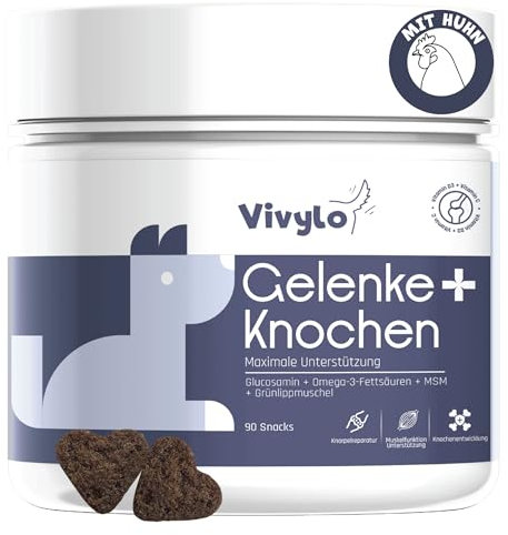 Vivylo 90 Friandises Articulation - Anti-Arthrose | 270g | Glucosamine, MSM, Collagène, Moule à Lèvres Vertes & Curcuma - Complément Alimentaire pour Chiens Actifs & Seniors - Vitamines C, D3, Zinc