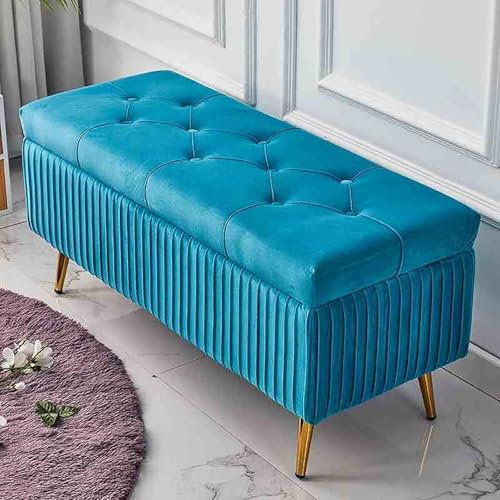 Ottoman-Bank mit Stauraum, für Schlafzimmer und Eingangsbereich, Schuhwickelbank, Wohnzimmer, Bettbank, rechteckig, mit Stauraum, 90 x 40 x 45 cm, Blau