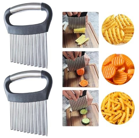 NJNNN Coupe-Frites en Acier Inoxydable, Coupe-Frites ondulé imperméabilisant, Couteau à découper, for Pommes de Terre, Chips de Carottes et(White)