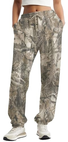 MSBESYOR Casual Camo Sweatpants for Women Baggy Fleece Y2K Camouflage High Waisted Joggers Pants with Pockets Streetwear