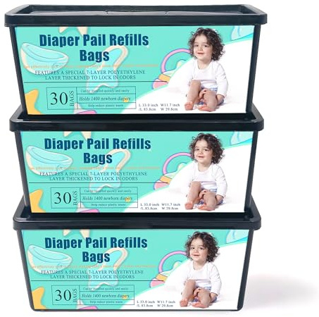 PurifyLogix 3PCS Upgraded Thickened Diaper Pail Refills Bags For Genie Easy Roll Signature Diaper Pails, 7-Layer Odor-Barrier Technology, 90 Bags Lasts Up to 12 Months, Hold up to 4200 Newborn Diapers