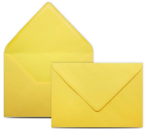 25 Briefumschläge DIN B6 Gelb - 12,5 x 17,5 cm - Kuverts mit 80 g/m² Nassklebung spitze Klappe - Umschläge ohne Fenster - Colours-4-you