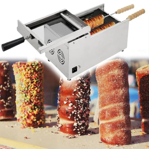 Horno eléctrico de chimenea de 1500 W, máquina húngara para hacer cake pops, parrilla para panecillos, tubo calefactor para horno comercial, con 2 rodillos, para restaurantes y catering.