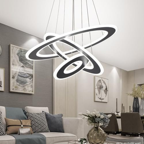 LED Höhenverstellbarer Pendelleuchte, Moderne LED Pendelleuchten Esszimmerlampe Dimmbar mit Fernbedienung Esstischlampe HäNgend Hängelampe Esstisch Pendellampe für Wohnzimmer Büro (Schwarz, Ring)