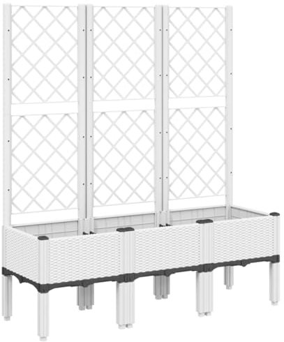 Eleganz Pot de fleurs avec treillis - Blanc - 120 x 40 x 142 cm - PP - Pot de fleurs durable pour jardin et balcon, idéal pour plantes grimpantes, résistant aux intempéries et facile d'entretien