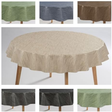 laro Rund 140 cm Wachstuchtischdecke Tischdecke Abwaschbar PVC Leinenoptik, Muster:Leinenoptik Beige Creme Rund 140cm, Größe:Rund 140cm