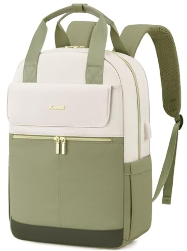 LOVEVOOK Rucksack Damen, 15,6 Zoll Schulrucksack Mädchen mit Laptopfach & USB Ladeanschluss, Wasserdicht Schultasche Arbeitstasche Reiserucksack Elegant Backpack Women für Uni Reise Büro, Olivgrün
