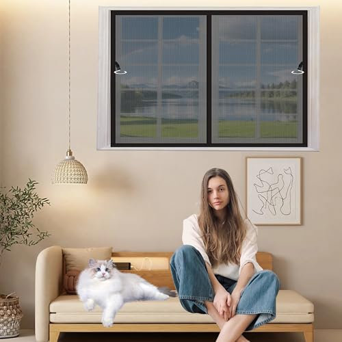 Fliegengitter Tür Magnet 136 x 198 cm Ohne Bohren Langlebige Fliegenvorhang Terrassentür Luft Kann Frei Strömen Nicht Kürzbar mit Selbstklebendes Klettband, Schwarz