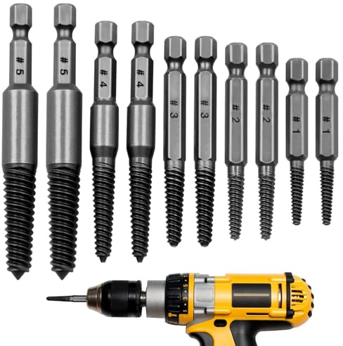 10pcs Screw Remover and Extractor Bit Set,Screw Extractor Set,1/4 Hex Shank Easy Out Bolt Extractor Damaged Screw Remover,Stripped Screw Removal Tool for Removing Broken Bolts