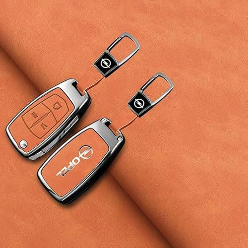 QYPLKJHG Autoschlüssel Hülle für Opel Corsa D 5-Door 2011-2014, Schlüsselhülle Schlüsselgehäuse Leder Schutzhülle mit Schlüsselanhänger Schlüsselcover Schlüsselbox Auto Zubehör,A-3-Orange 1