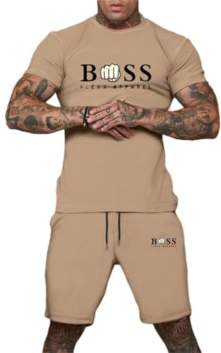 Générique Homme Ensemble Sets Ete Tenues Survêtement Costumes Plage Vacances 2 Pcs Ensemble Short Tee Shirt Homme 2 Pièce