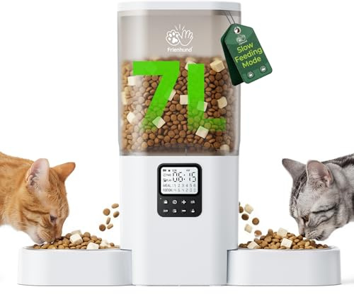 Distributeur Croquettes Chat Automatique Double: 7L Gamelle Chat Automatique pour 2 Bols, Minuterie Distributeur Croquette Chien avec Alimentation Lente, Détachable pour Un Nettoyage Facile