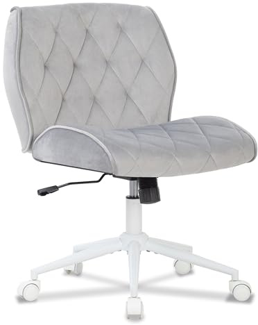 Symino Homeoffice Schneidersitz Stuhl Wippfunktion von 12°, Schminkstuhl Schreibtischstuhl aus Wildlederimitat Stoff, Höhenverstellbar 360° Drehbar Bürostuhl Ergonomisch, bis 150kg (Schlichtem -Grau)