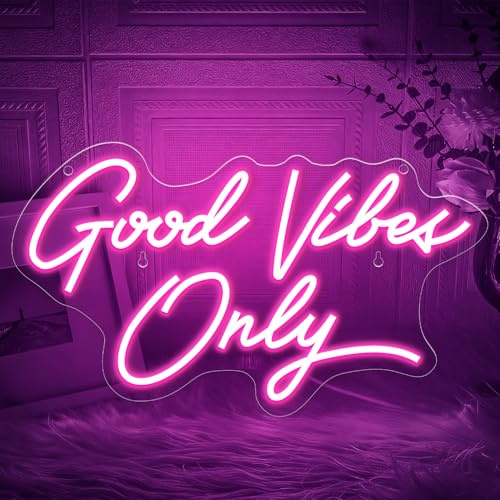 Timogift Good Vibes Only Neon Signs for Wall Decor, Pink LED Sign for Bedroom, Party, Bar, Salon, Room, Wall Decor, Wedding, Bar, Home, Girl Cave - Best Gifts for Christmas, Birthday