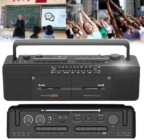 Registratore a cassette doppio lettore a nastro, stile classico anni '80, registrazione con un clic, altoparlanti stereo integrati per gli amanti della musica