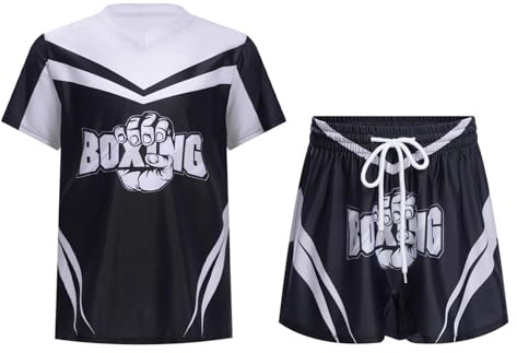 Oyolan Bambino Boxe Pantaloncini e T-Shirt Set di Boxe Combat Muay Thai MMA Kick Boxing 5-16 Anni